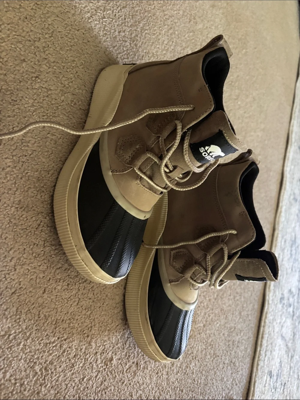 Sorel Kids Tan and Black Waterproof Lace-Up Boots